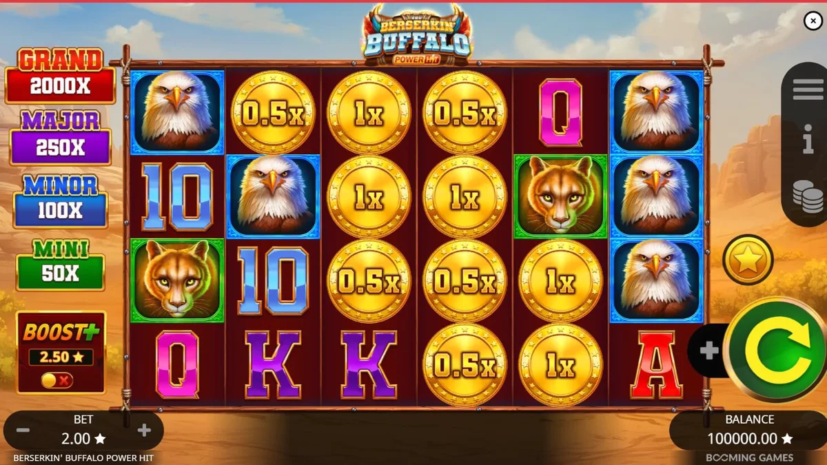 Tampilan visual slot Beserkin’ Buffalo Power Hit dengan latar belakang alam liar